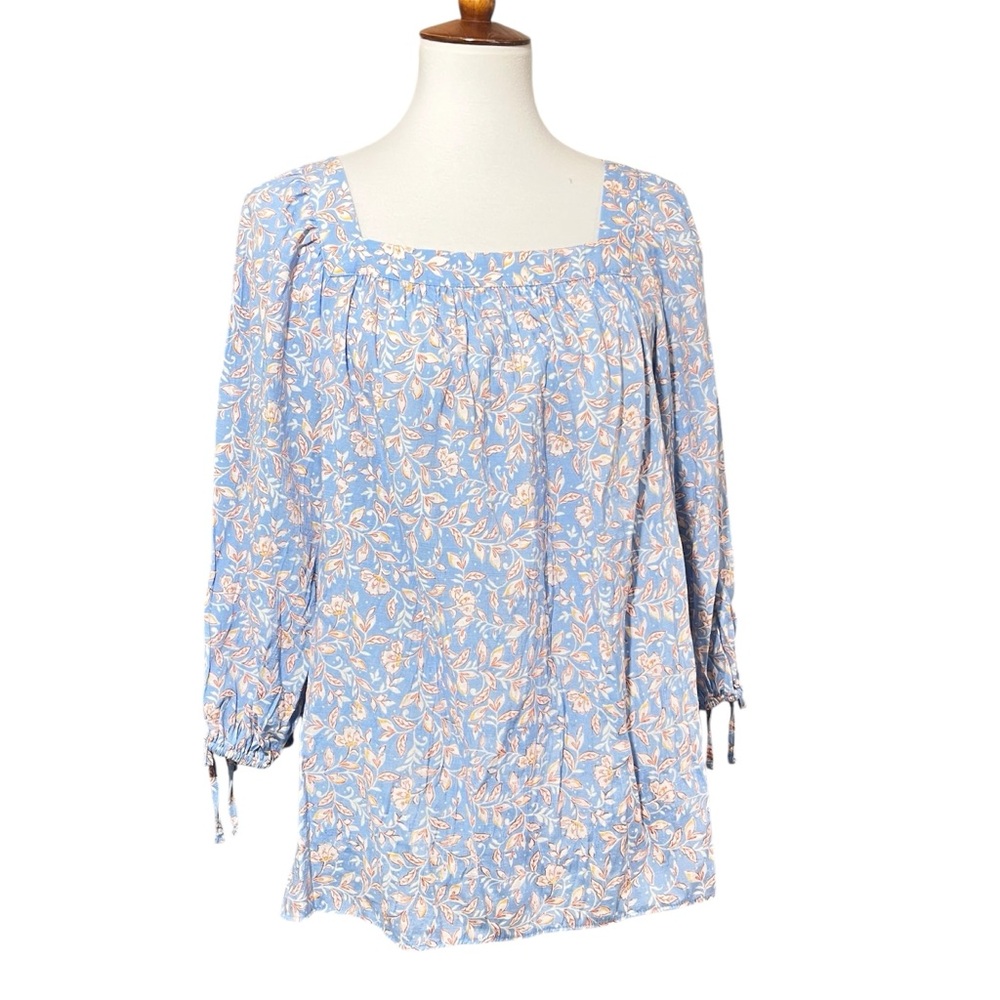 LC Lauren Conrad Blue Floral Peasant Blouse XL Boho Cottagecore